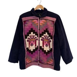 Inkas Jacket Alpaca Wool Handmade Coat Southwestern Aztec Tribal Peru Large